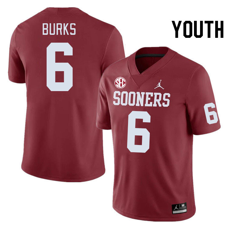 Youth #6 Deion Burks Oklahoma Sooners 2024 SEC Conference College Football Jerseys-Crimson